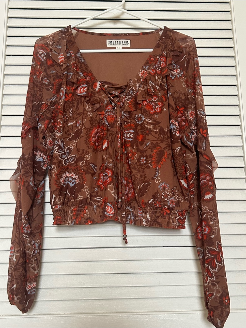 Idyllwind Brown Floral Lace-Up Blouse